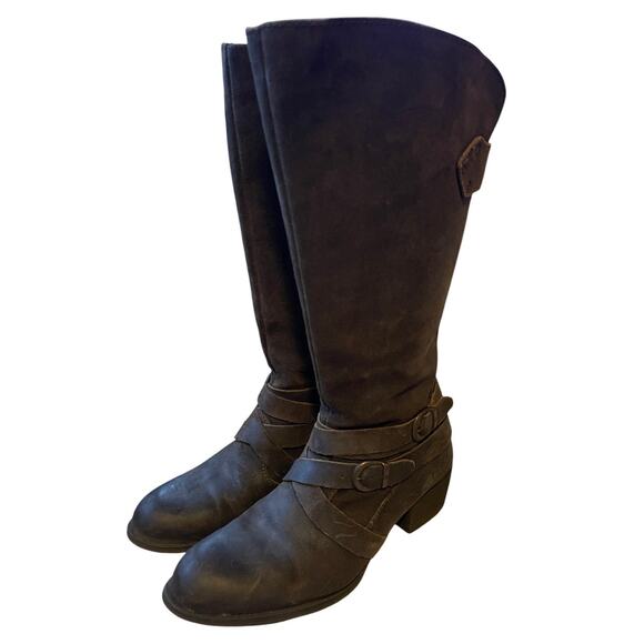 Born Womans 9 Moana Heavy Leather Western Riding Boots Motorcycle Buckle Brown - Picture 4 of 11